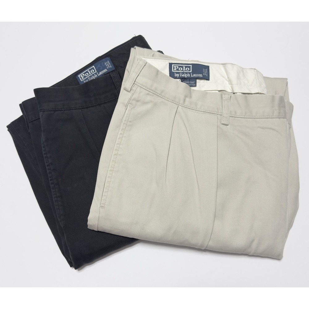 Lot of 2 VTG 90s Polo Ralph Lauren Mens Ethan Pant 36x34 Pleated Chino Preppy